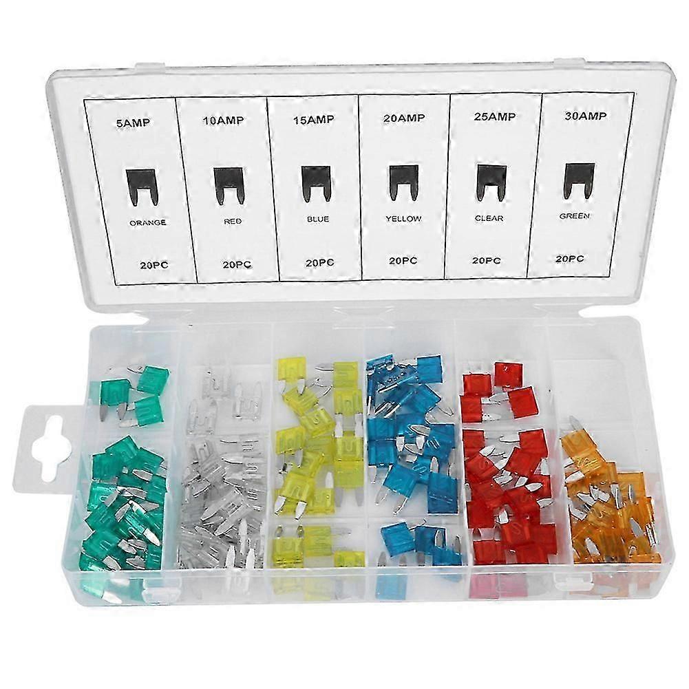 120Pcs/Box Small Size Car Blade Fuse Assortment Kit 5AMP 10AMP 15AMP 20AMP 25AMP 30AMP Fuse