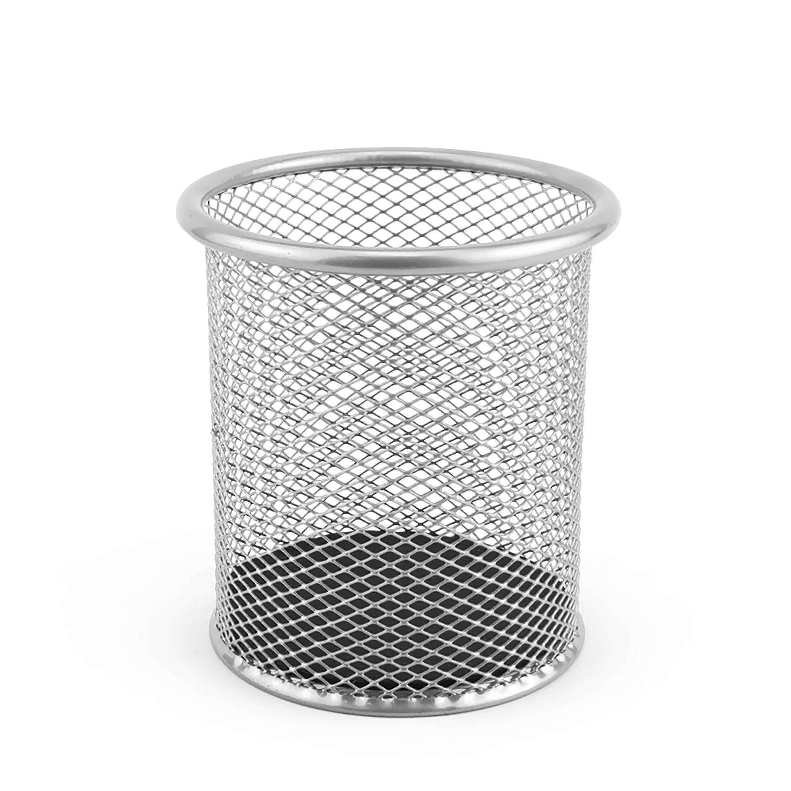 Metal Pen Holder Round Wire Metal Mesh Multi-Function Cup Silver