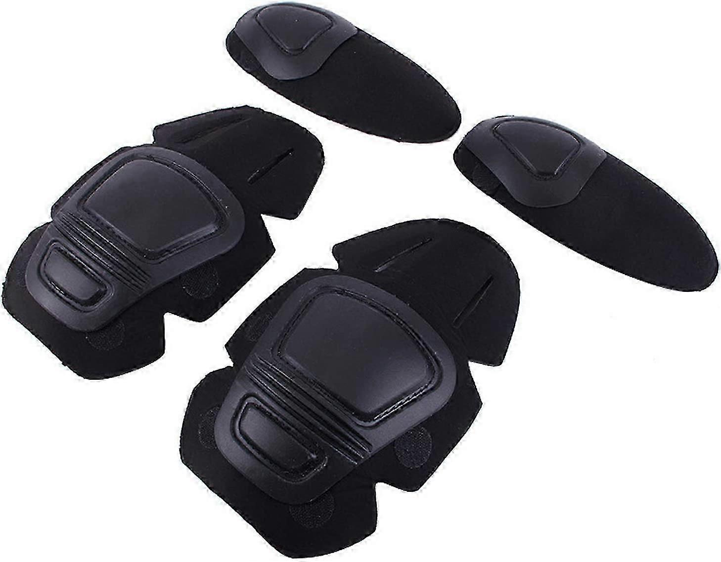 Tactical Knee and Elbow Protector Pad For Paintball Airsoft Combat Uniform Military Suit 2 knee pads & 2 elbow pads/Set,BLACK