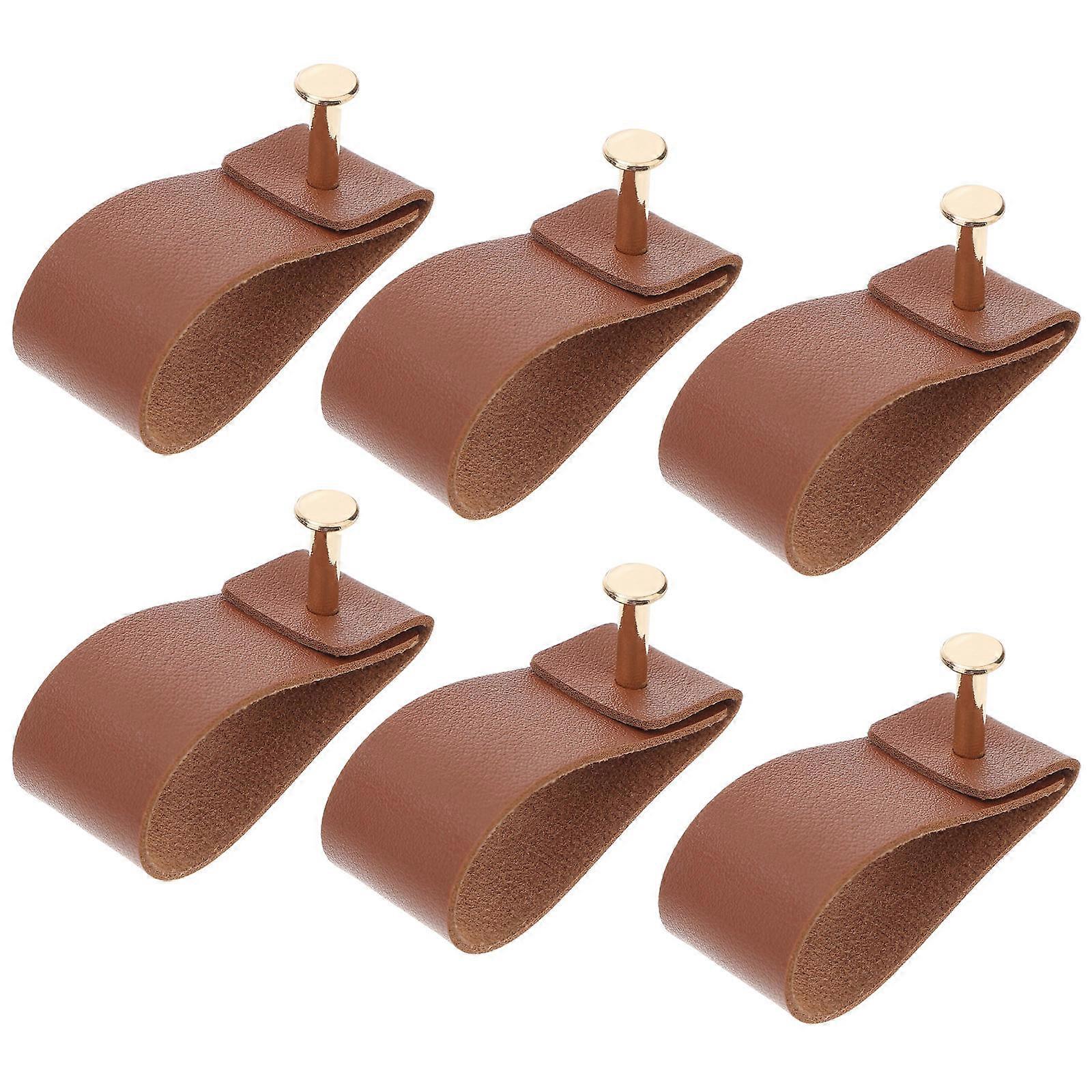 Drawer Pulls Leather Cabinet Pulls For Wardrobe Durable Oval 6Pcs