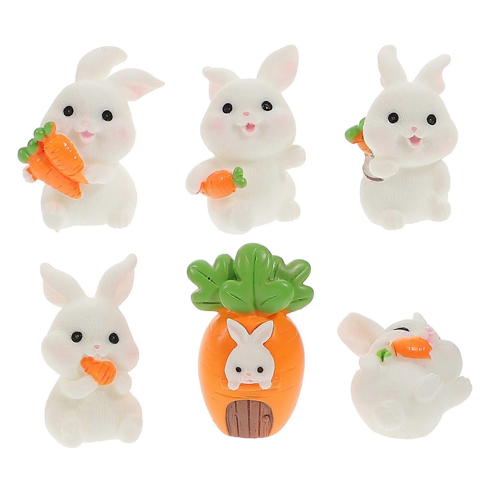 Bunny Miniature Figurines Resin Mini Rabbit Micro Landscape Ornament Collectors 6Pcs