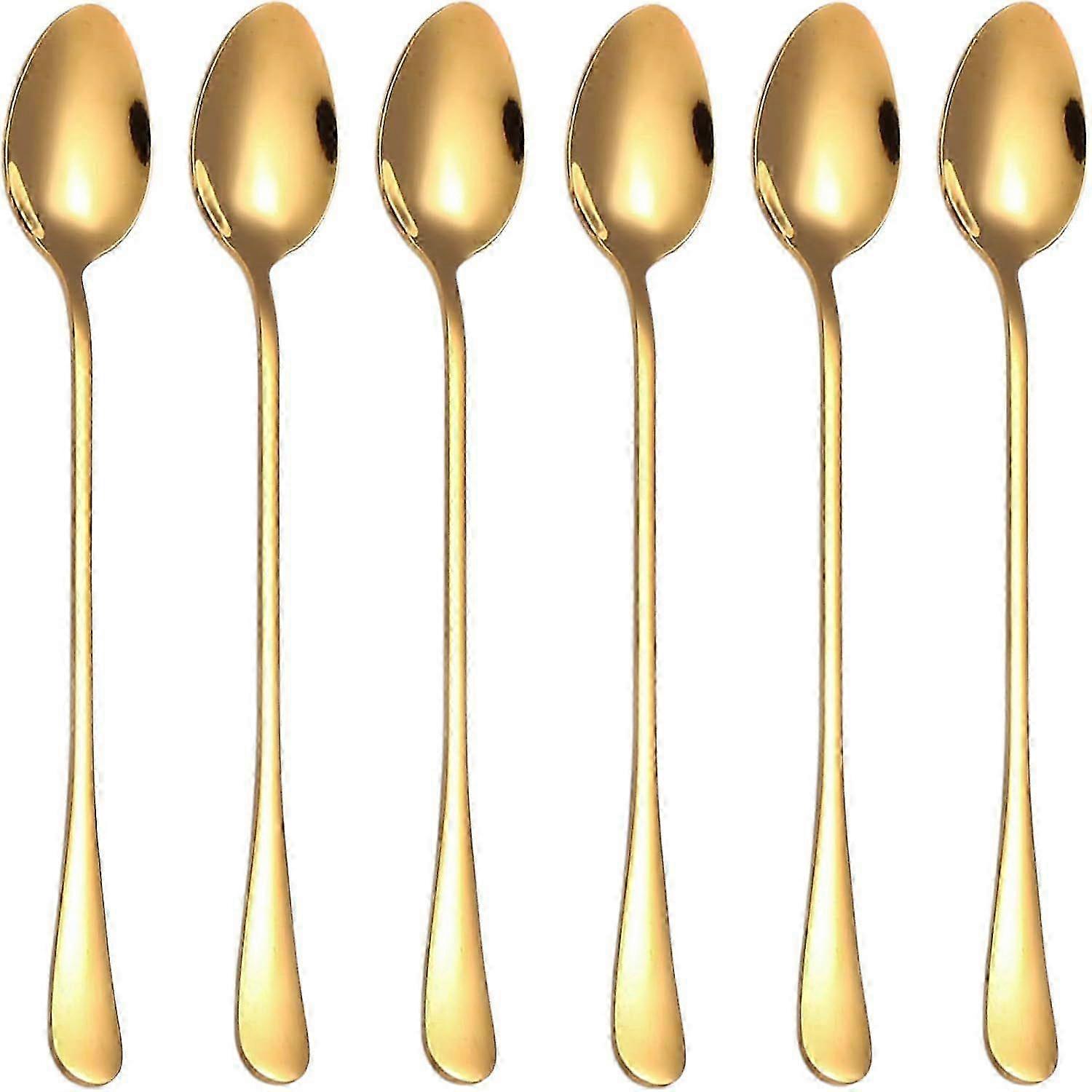 Set of 6 Long Handle Latte Spoons, 19cm Stainless Steel Coffee, Ice Tea, Espresso, and Dessert Spoons