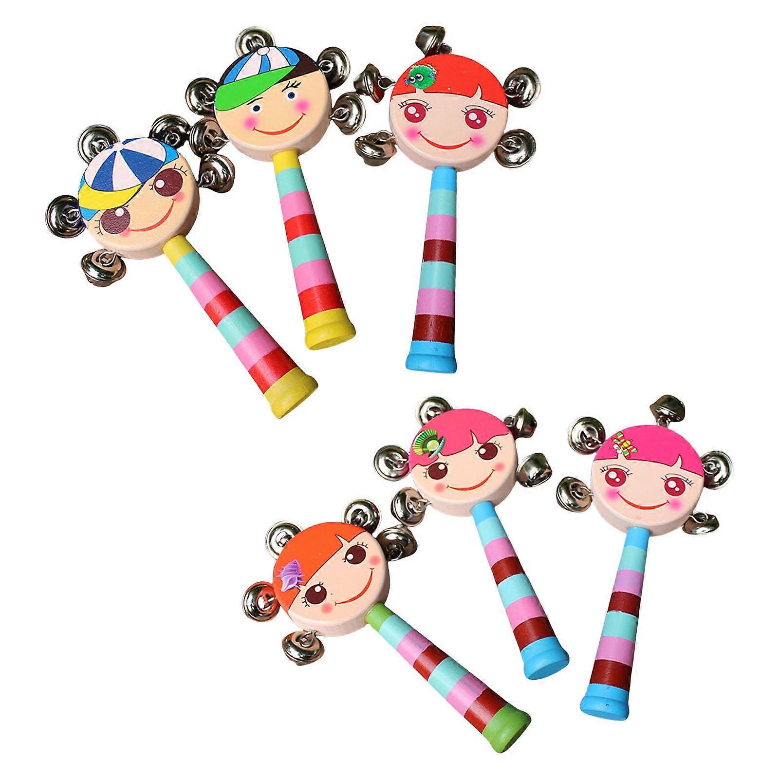 6PCS Rattle Toys Cartoon Design Handbell Promote Sensory Growth and HandEye Coordination for Auditory Enhancement