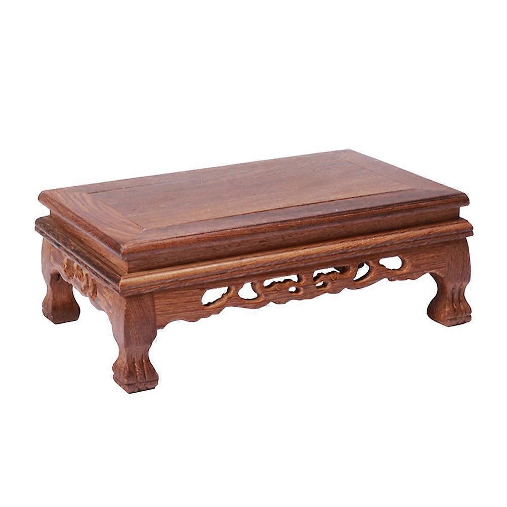 Oriental Furniture Chinese Wood Display Stand Rectangular Shape For Home Decor Brown 19.50X12.50X8.00CM Ornamental Stone Holder 1Pcs
