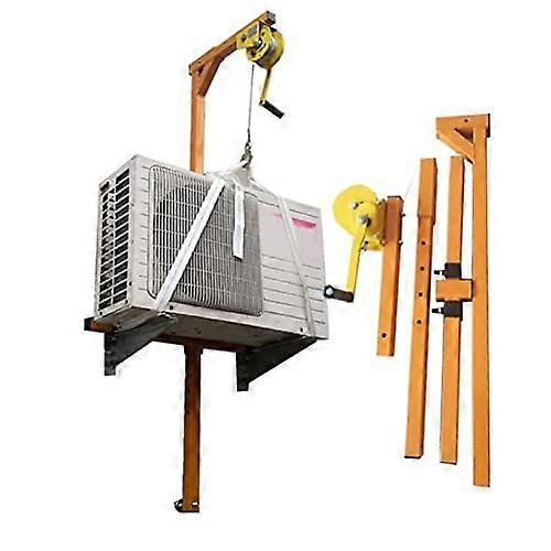 Manual winch with foldable bracket for outdoor air conditioner installation, selflocking crane mounting tool for easy lifting, 10m long rope.