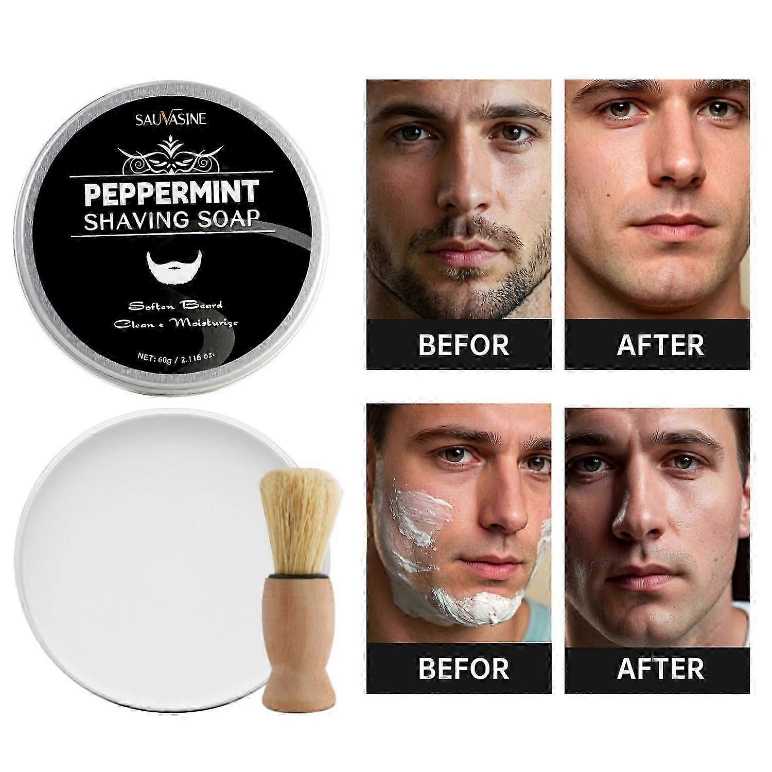صابون الحلاقة بالنعناع بالفرشاة ، صابون الحلاقة للرجال ، ينعم اللحية ، ينظف البشرة بعمق ، يغذي ويحمي البشرة