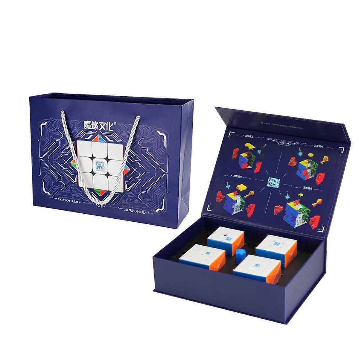 MoYu MOFANGJIAOSHI Cubing Classroom MFJS Meilong M Bundle: 2x2 M, 3x3 M, 4x4 M, 5x5 M Cube Set with Gift Packaging