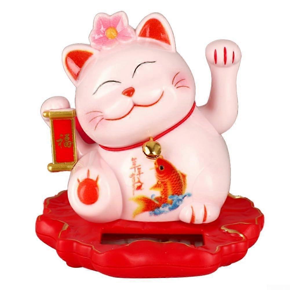 Decorative Waving Lucky Cat Solar Powered Pendant for Good Luck Wealth 2314 Pink Colorful Home Decor