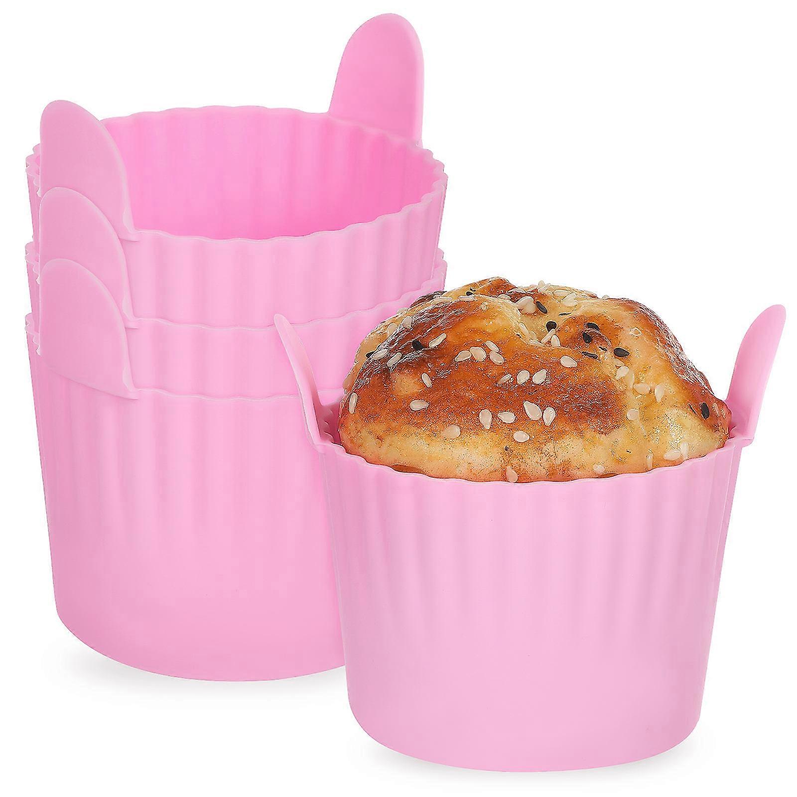 Pink Silicone Muffin Molds for Baking 4Pcs Silicone Cupcake Cases Set
