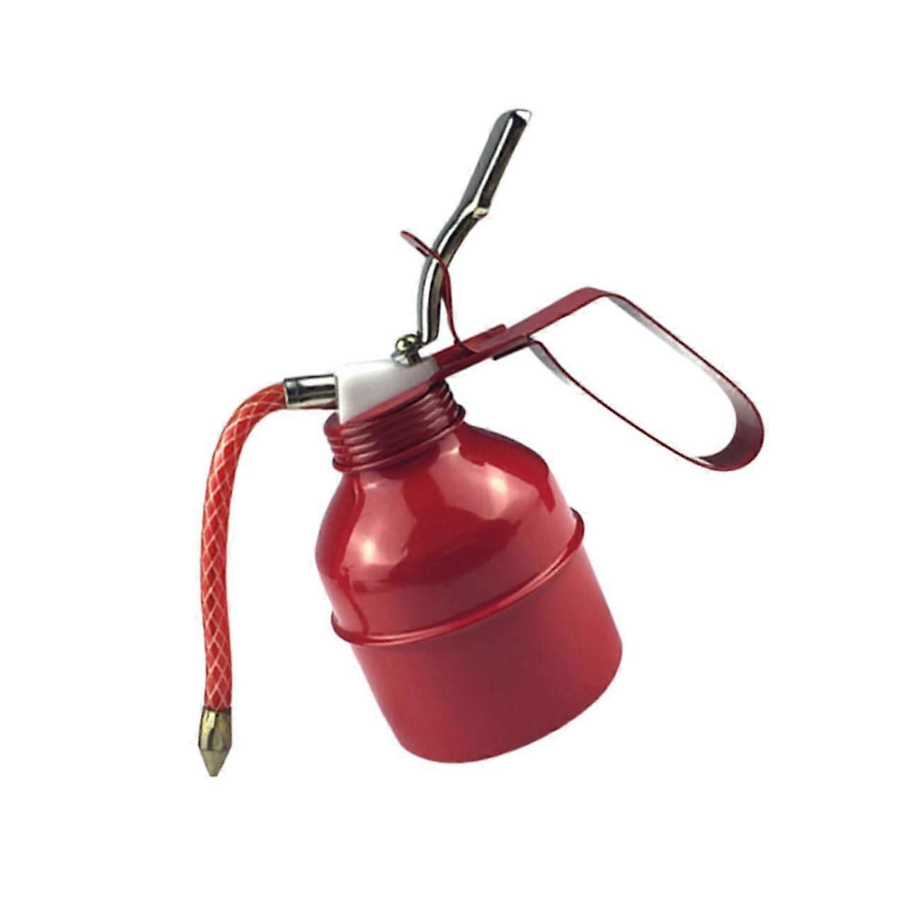 Motor Oil Container 500cc Capacity Red Metal Can with Flexible Hose for Car Maintenance and Repairs