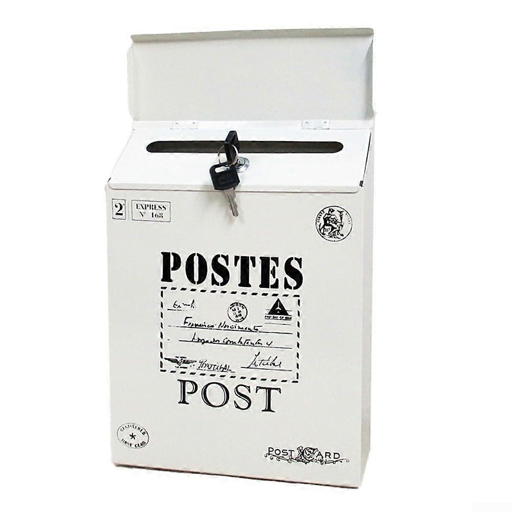Vintage Mailbox Wall Mount Lockable With 2 Keys - Retro Style Letter Newspaper Box For Home And Garden White