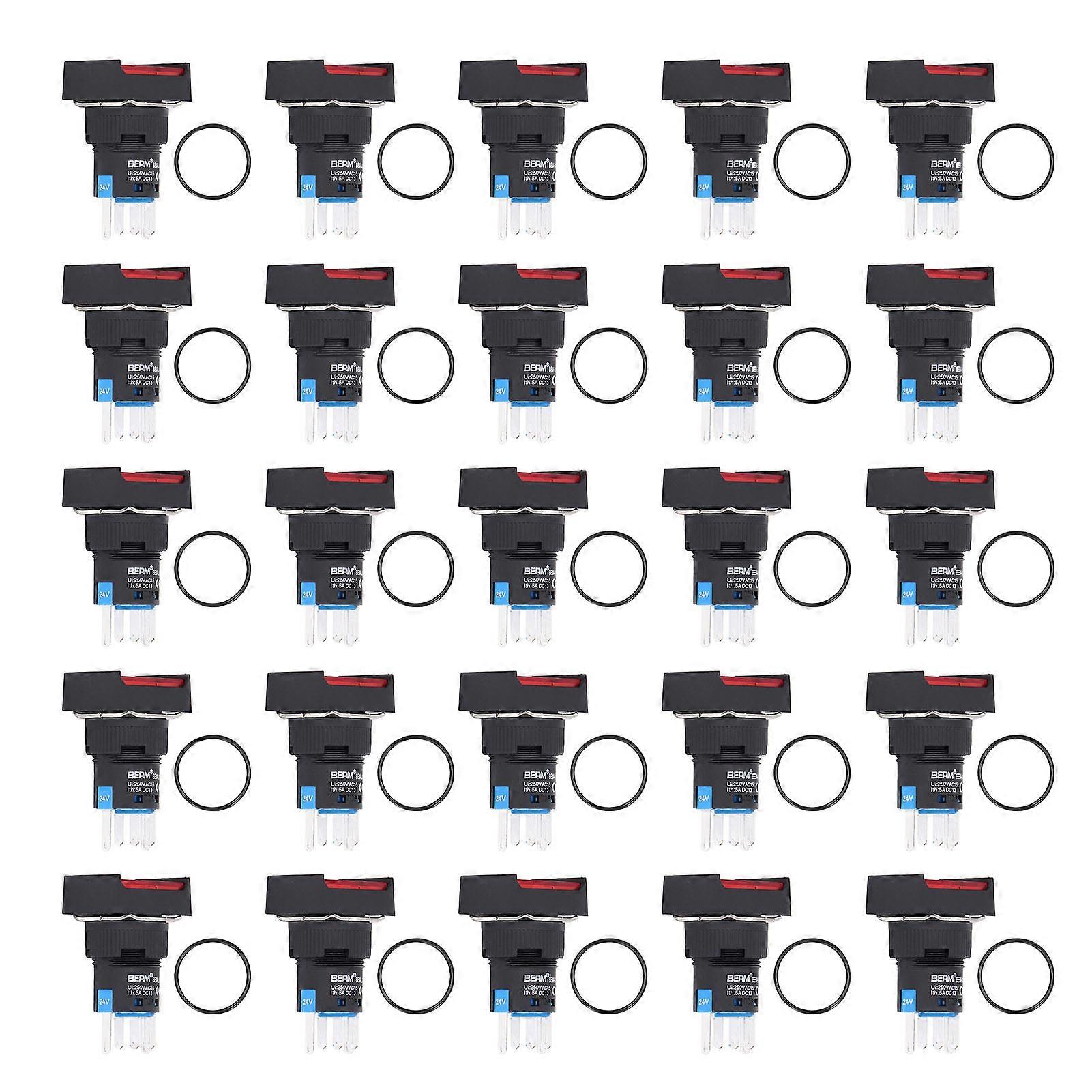 25Pcs Push Button Switch Self Locking Momentary 16mm Square with Light Set Kit 24VRed
