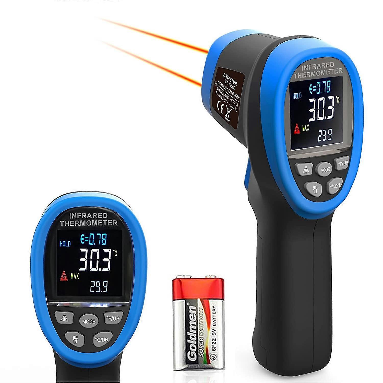 Pirometro BT-1800C -58 °F ~ 3272 °F (-50 ~ 1800 °C) Pistola a temperatura IR, D:S 50:1 Termometro a infrarossi ad alta temperatura per HVA industriale