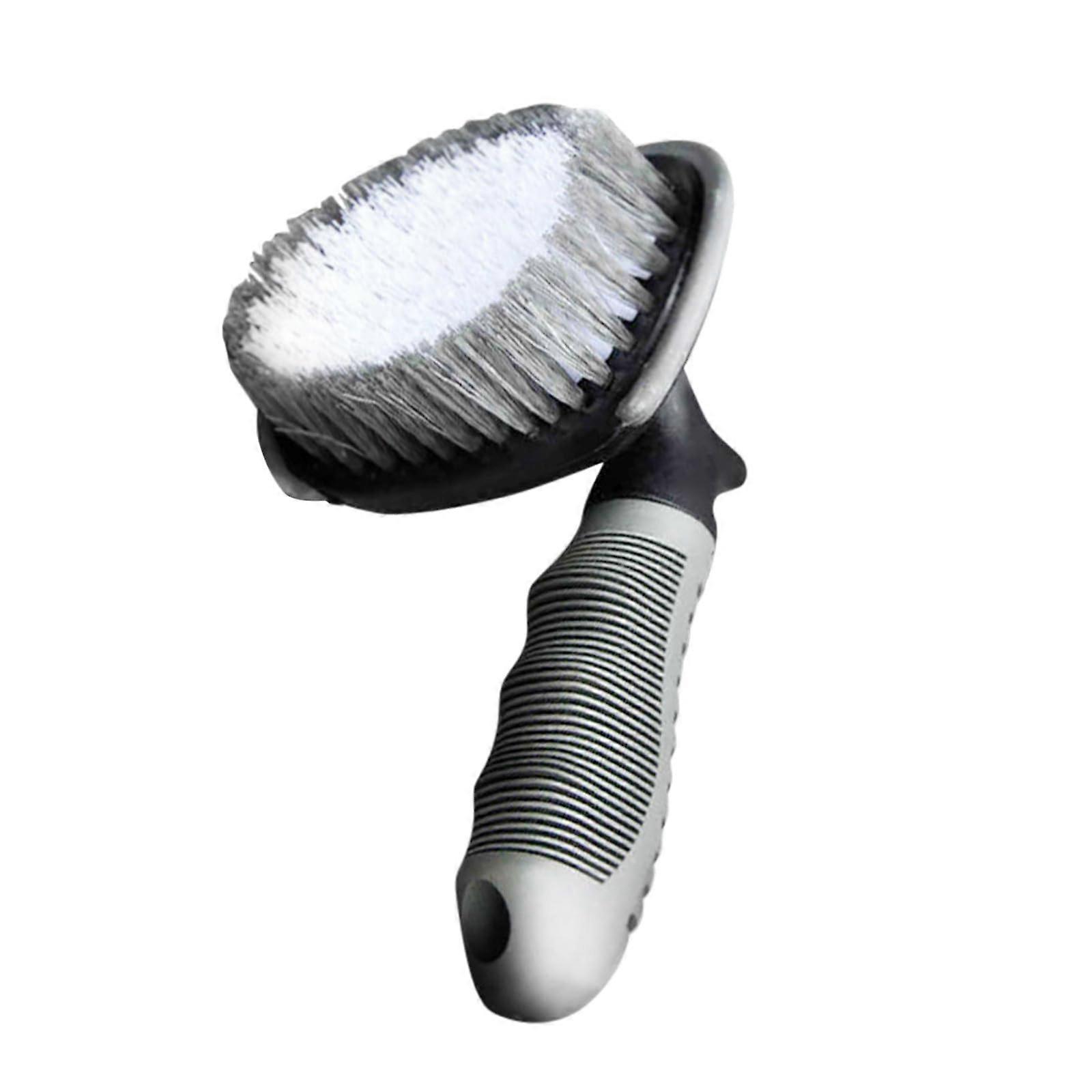 Grey ergonomic face brush with soft, ribbed tip for easy tire cleaning (Grey, One Size).
