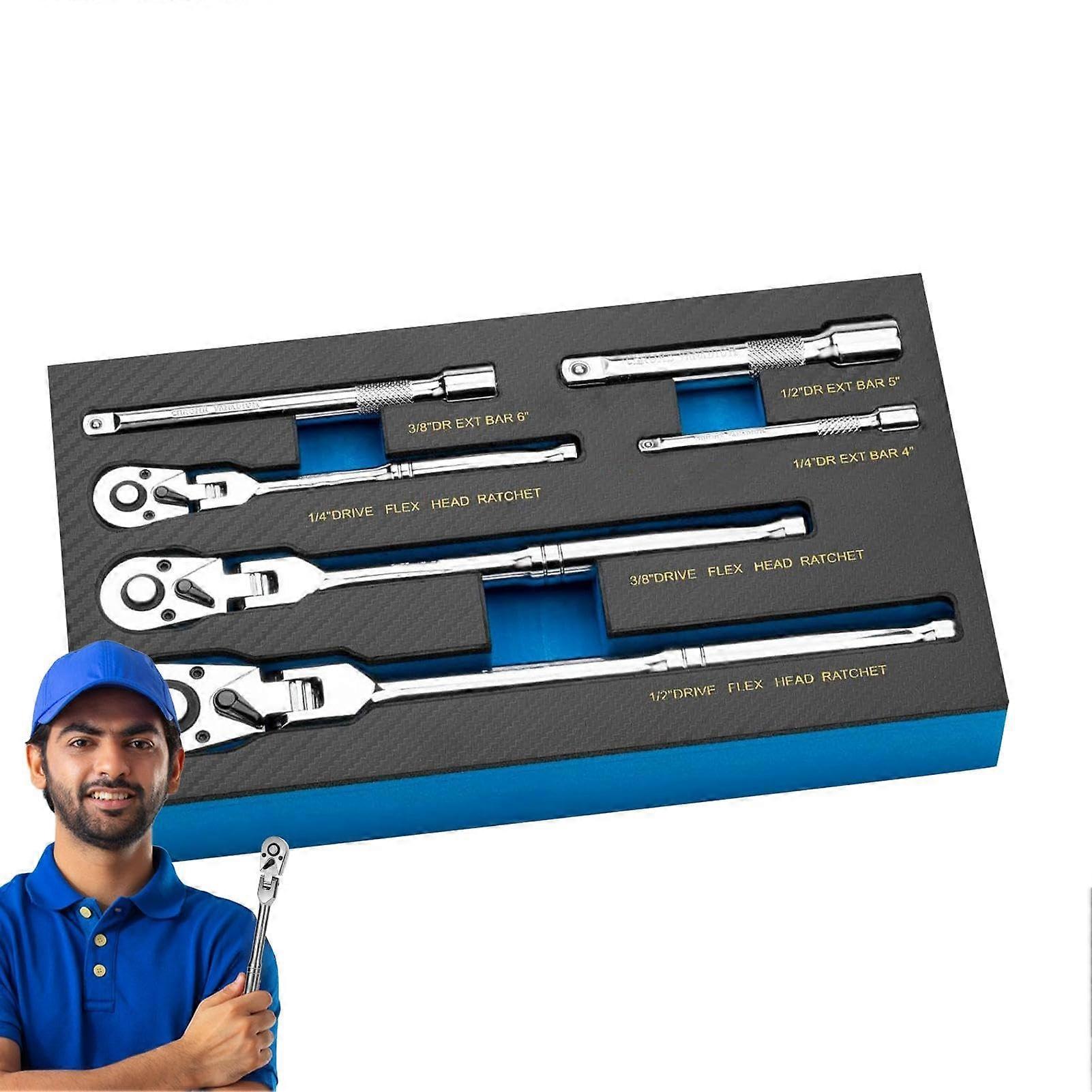 Extendable Ratchet Wrench – Ratchet Wrench with Extension, 180° Adjustable Socket Wrench Set with Extension Bar Set with 6 QuickRelease Buttons