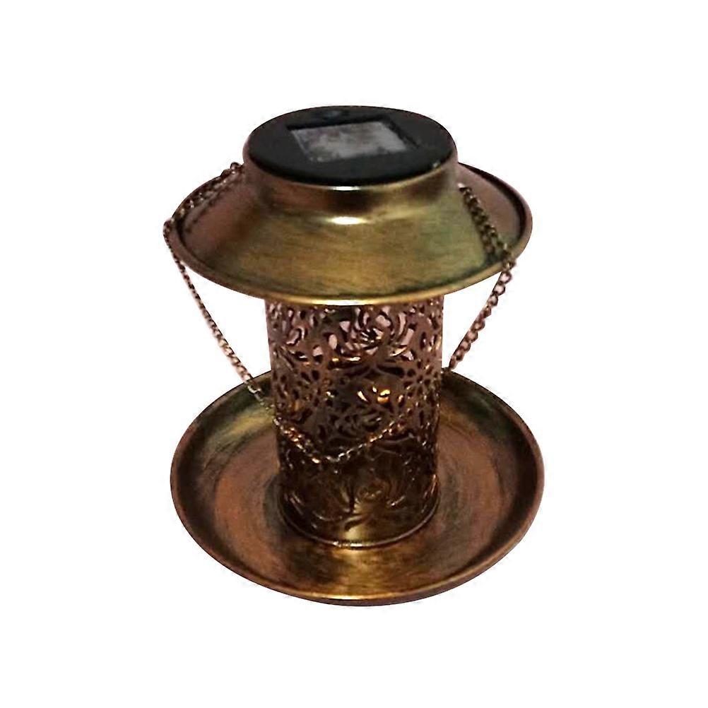 Bird Feeder with Solar Light for Outdoor Use Made of Iron in Coffee Color with Large Capacity and LED Light at Bottom 8.5 Inches