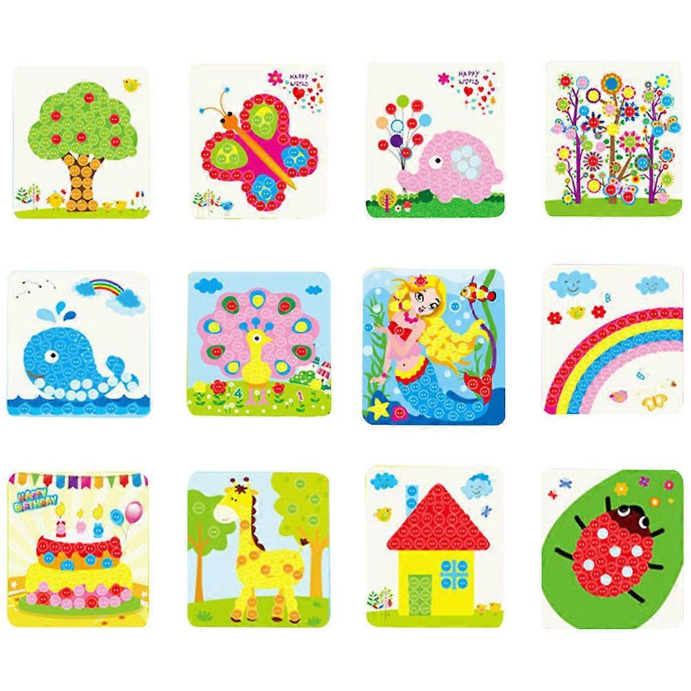 Button Sticker Mosaics For Kids Diy Button Painting Parent-Child Interaction Toy Mixed Random Style 10.8x7.5x0.1In 12Pcs