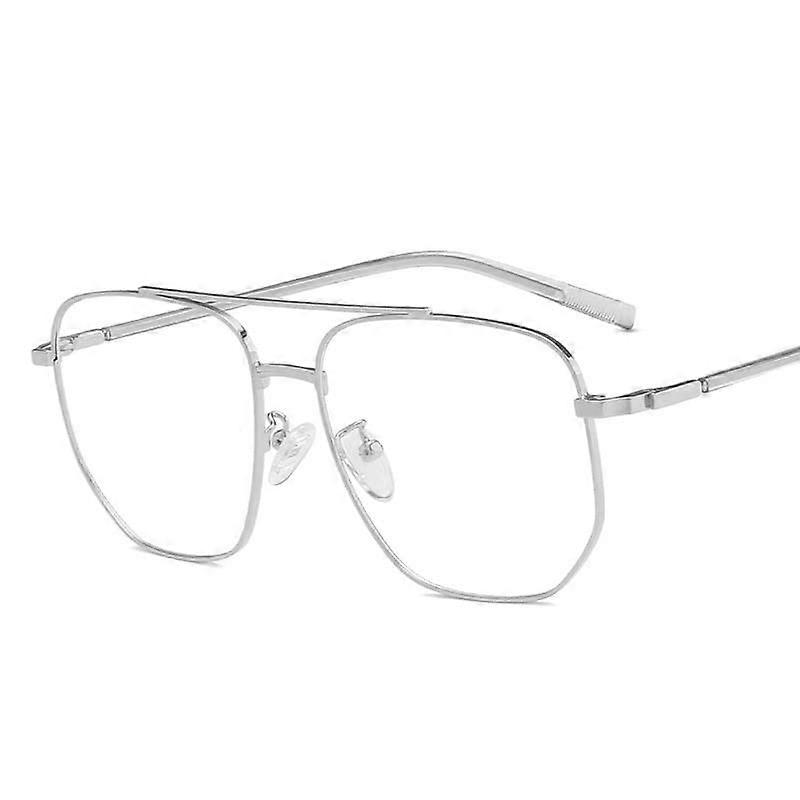 Oversized Metal Aviator Reading Glasses - Anti-Blue Light Computer Reader, Unbreakable Glasses, Silver-Black, Size +200