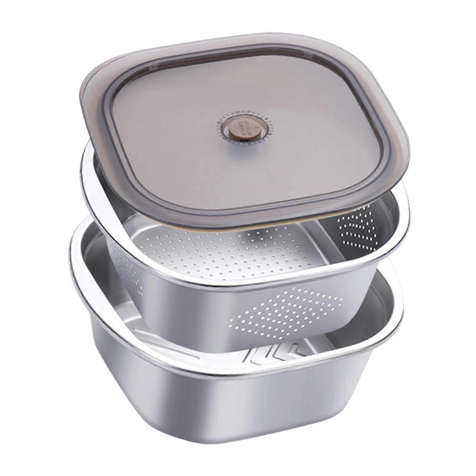 Passoire en acier inoxydable Bol Ensemble Récipient de préparation de repas Artight Couvercle Nettoyage Salade