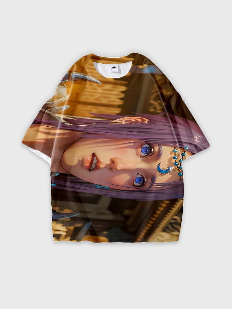 T-shirt round neck Character Pattern loose short sleeve P1373