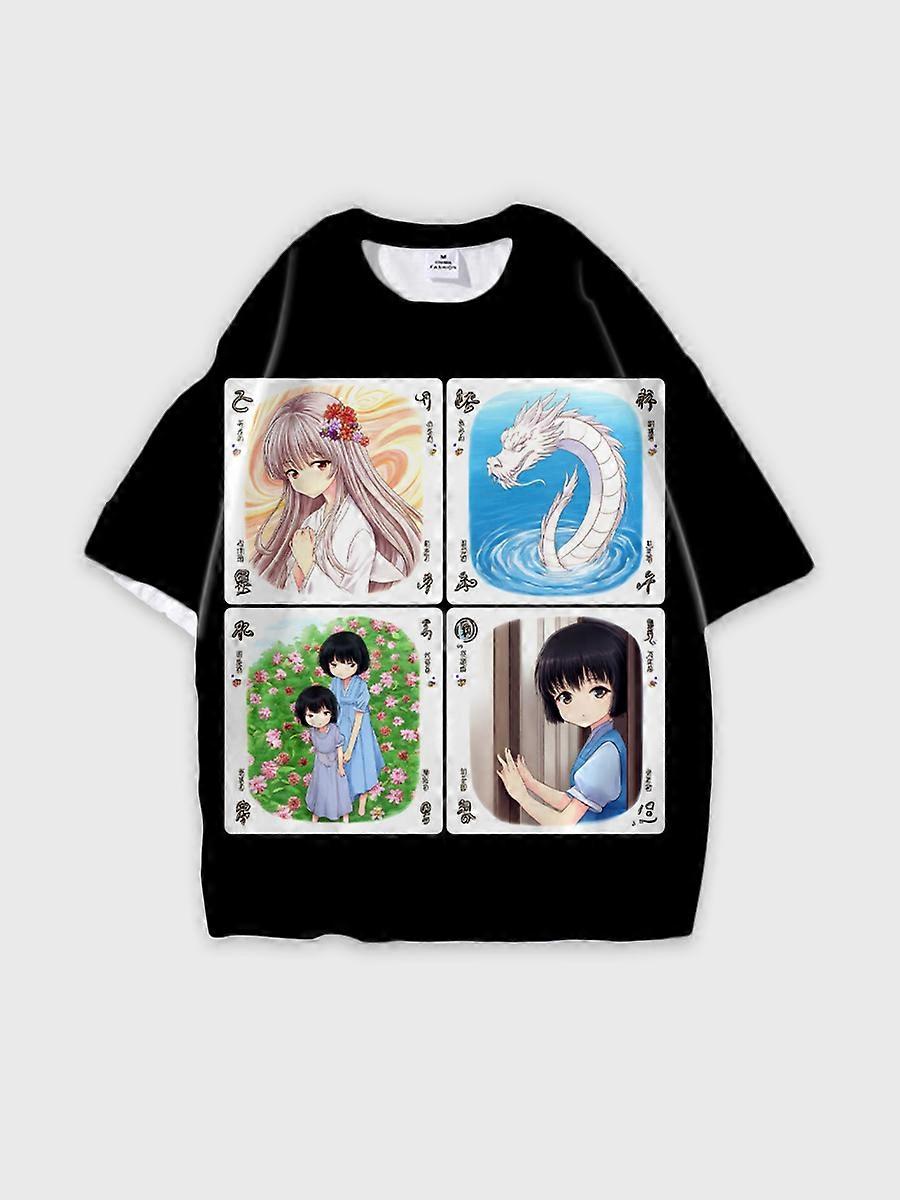 T-shirt round neck book Characters Pattern loose short sleeve E2001