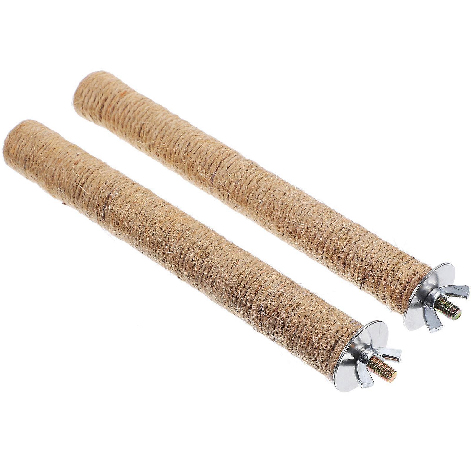 Wooden Bird Perch Stick for Parrot Use Light Brown Durable and Mountable on Cage 2 Pcs