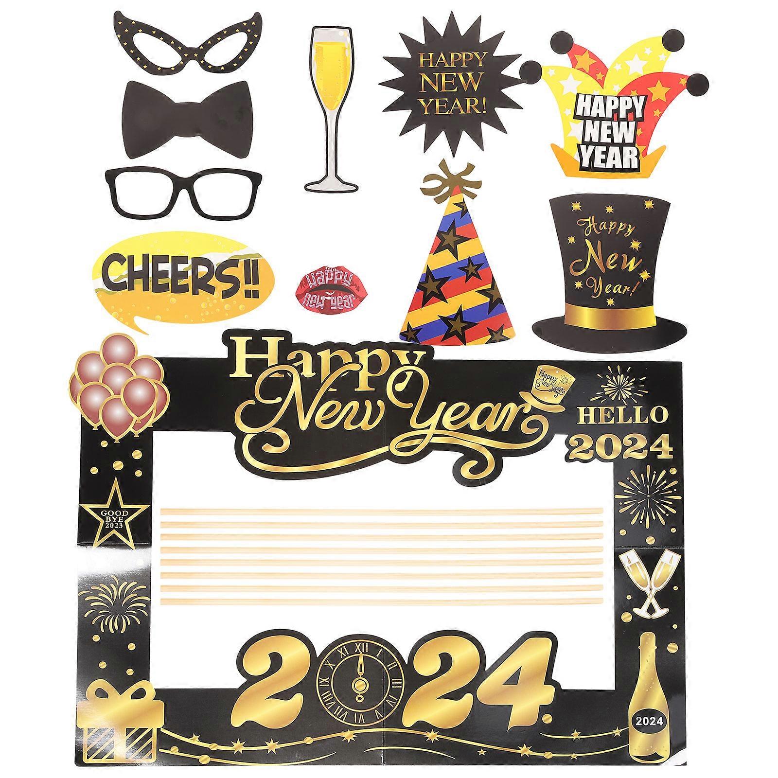 New Year 2024 Selfie Photo Frame 1 Set New Year Design Decorative Photography Props For New Year's Eve Parties Featuring Sturdy Safe Material