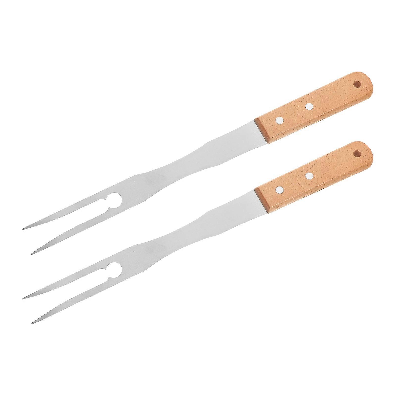 MultiPurpose Stainless Steel BBQ Fork with Wooden Handle for Easy Serving and Grilling at Home 2pcs