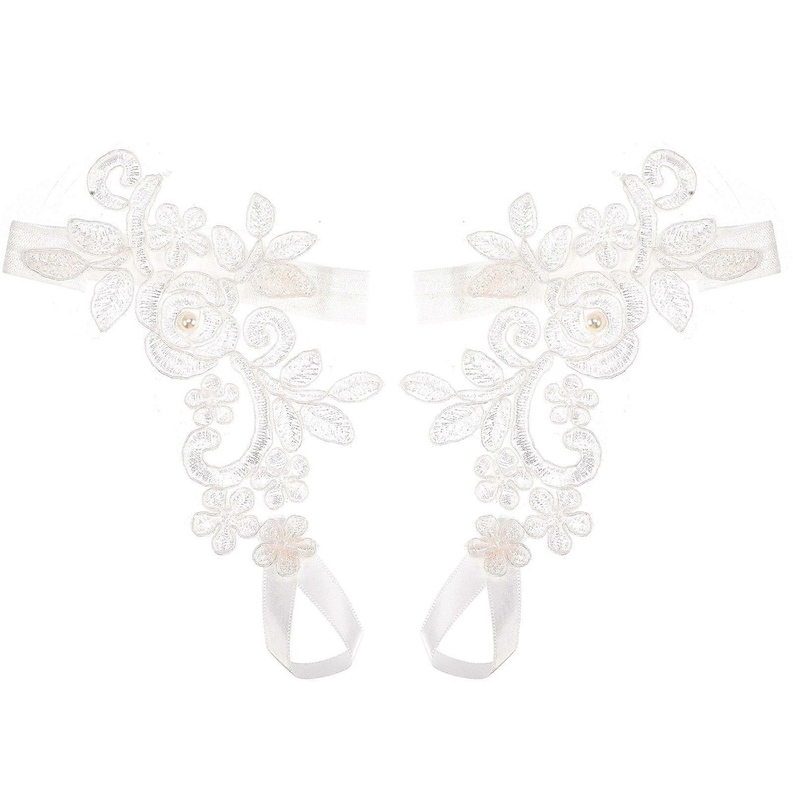 שרשרת קרסול חוף תכשיטי רגל רומנטי ליידי חוף חתונה תפאורה 18x7 ס"מ תחרה רצועה אלסטית דקורטיבית זוג 1