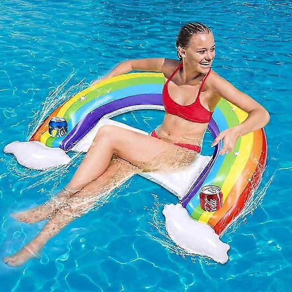 Inflatable Water Hammock, Portable Pool Chair with 2 Drink Holders, Super Comfortable Pool Chair