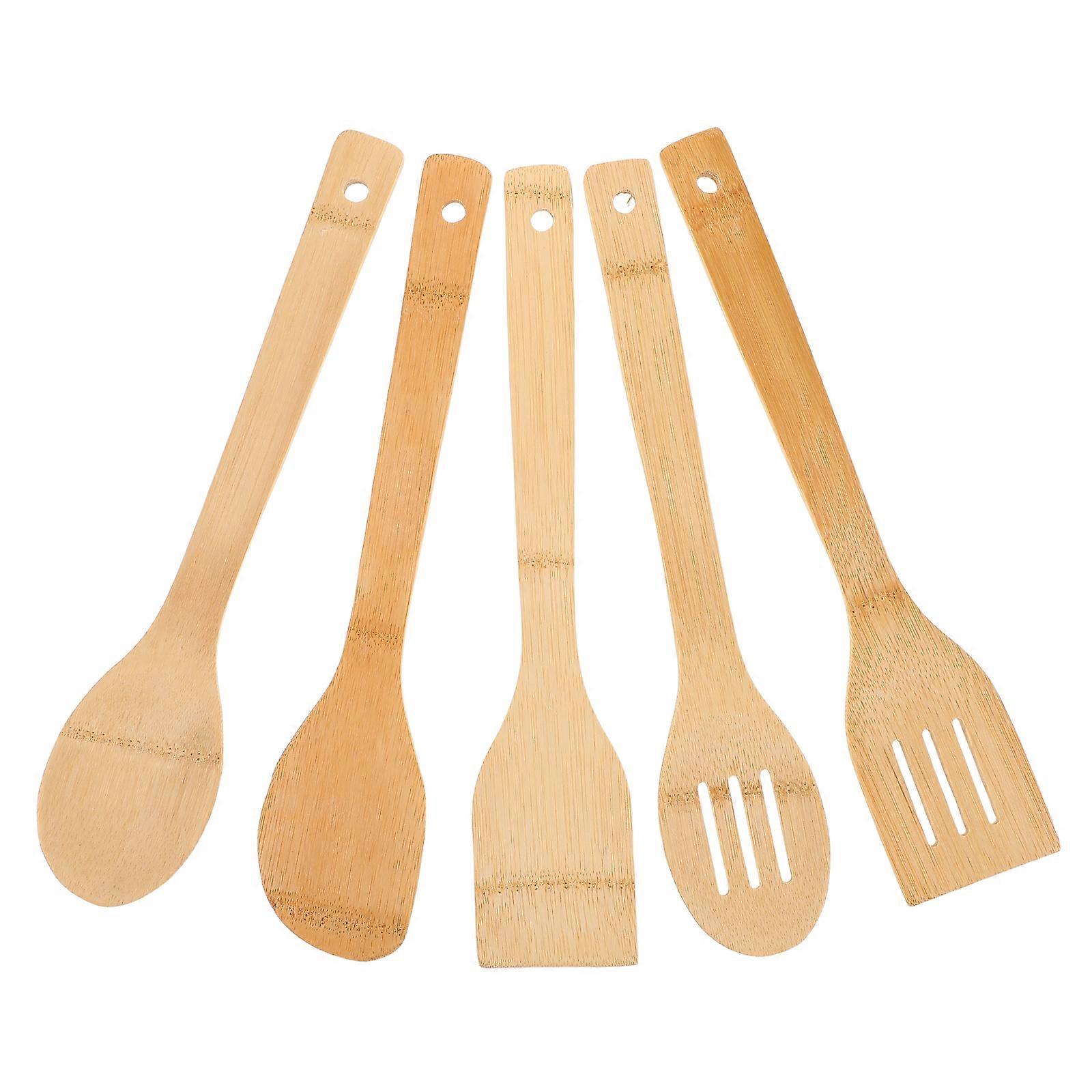 Bamboo Kitchen Utensils Set 15pcs with Long Handles for Safe Cooking – Includes Spatula Slotted and Soup Turner – Stylish Finish for Versatile Home