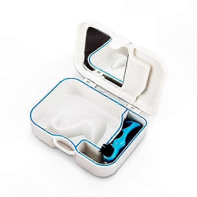White Portable Denture Cleaning Case with Mirror for Travel