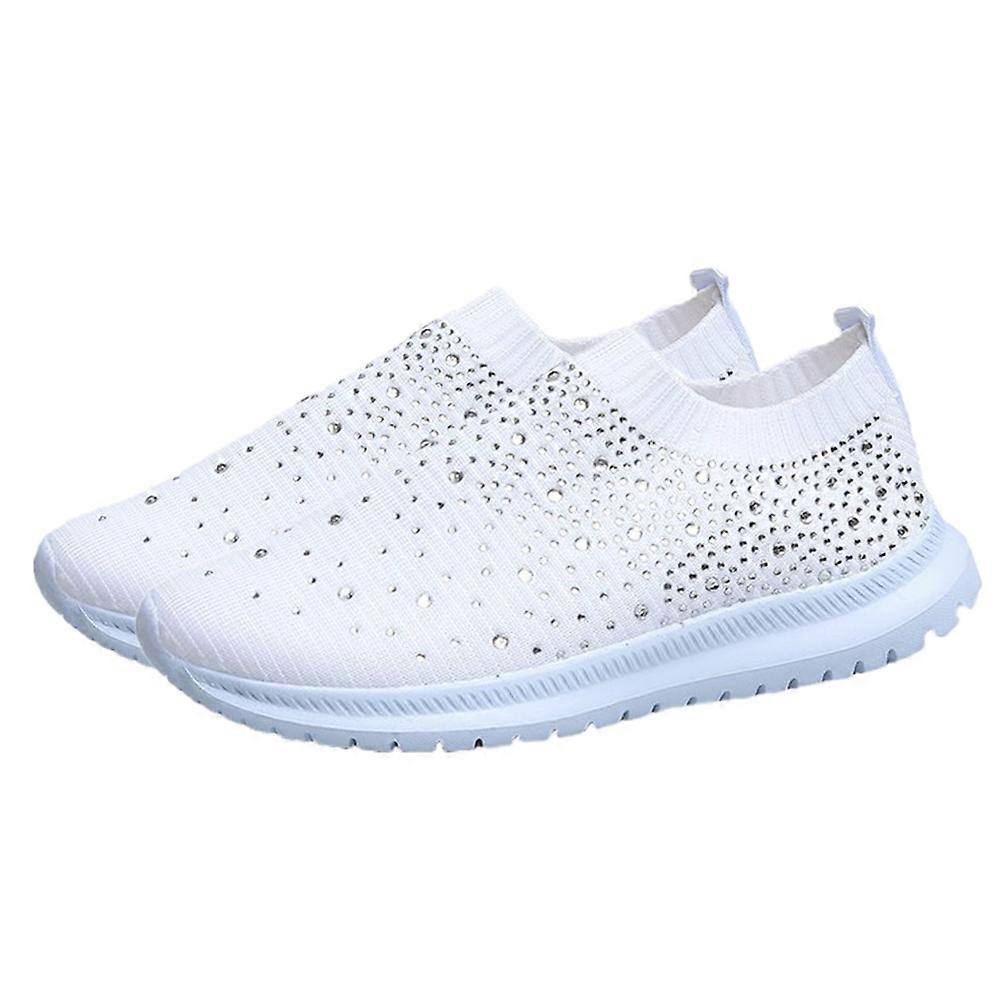 Comfortable Rhinestone Shoes For Women Suitable For Indoor Or Outdoor Use In White Color With Shockproof Feature 1Pair