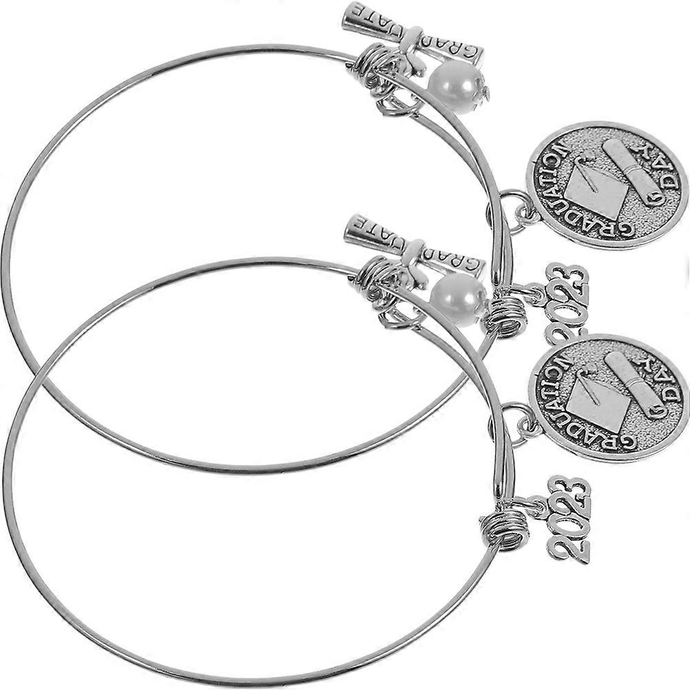 Silver Graduation Scroll Bracelet for Decor 2Pcs Expandable Set