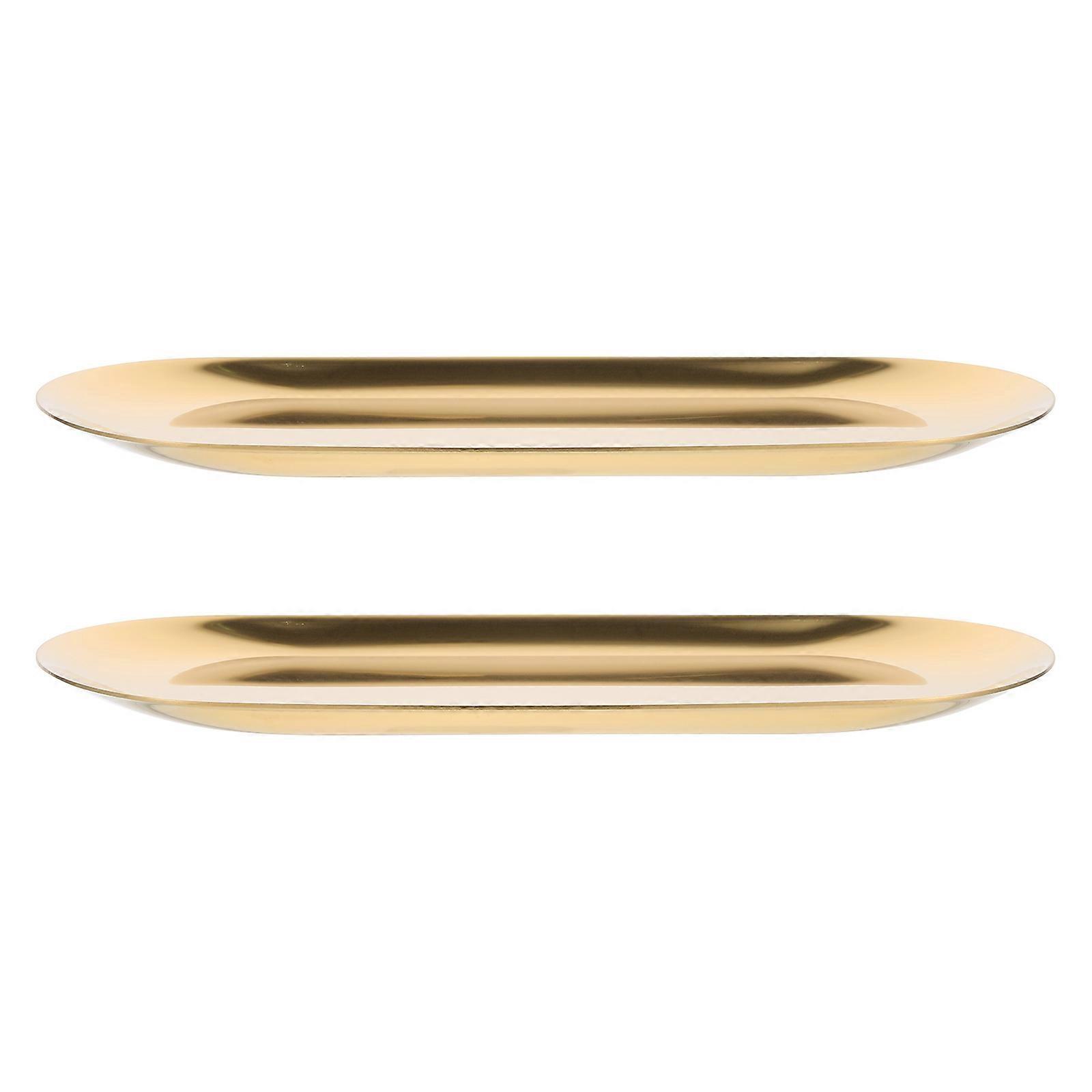 Metal Dessert Tray Suitable For Tea Party Or Thanksgiving Gathering Featuring Golden Finish 2Pcs