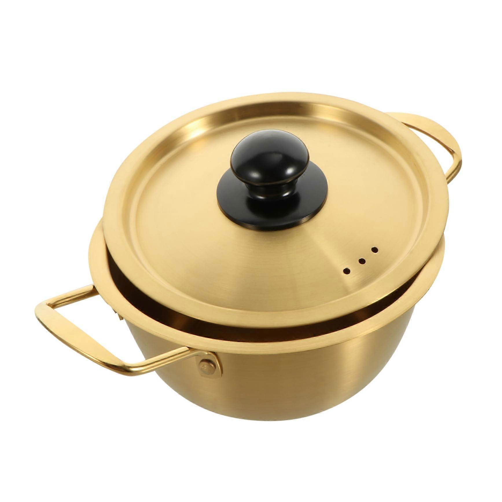 Doublehandle soup pot with lid, small ramen and seafood pot, nonstick coated, heatresistant, suitable for camping, office, and household use.