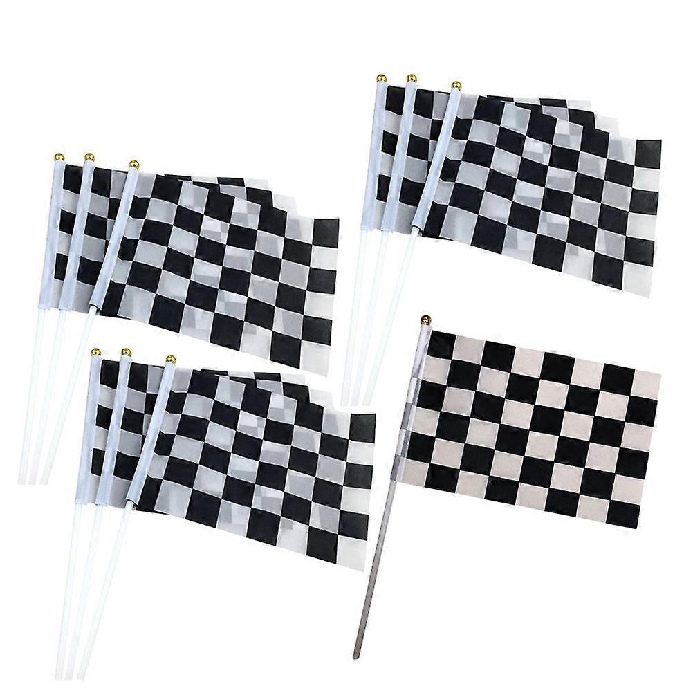 10Set Racing Activities Handheld Flag With Black And White Checkered Pattern For Sports Fans