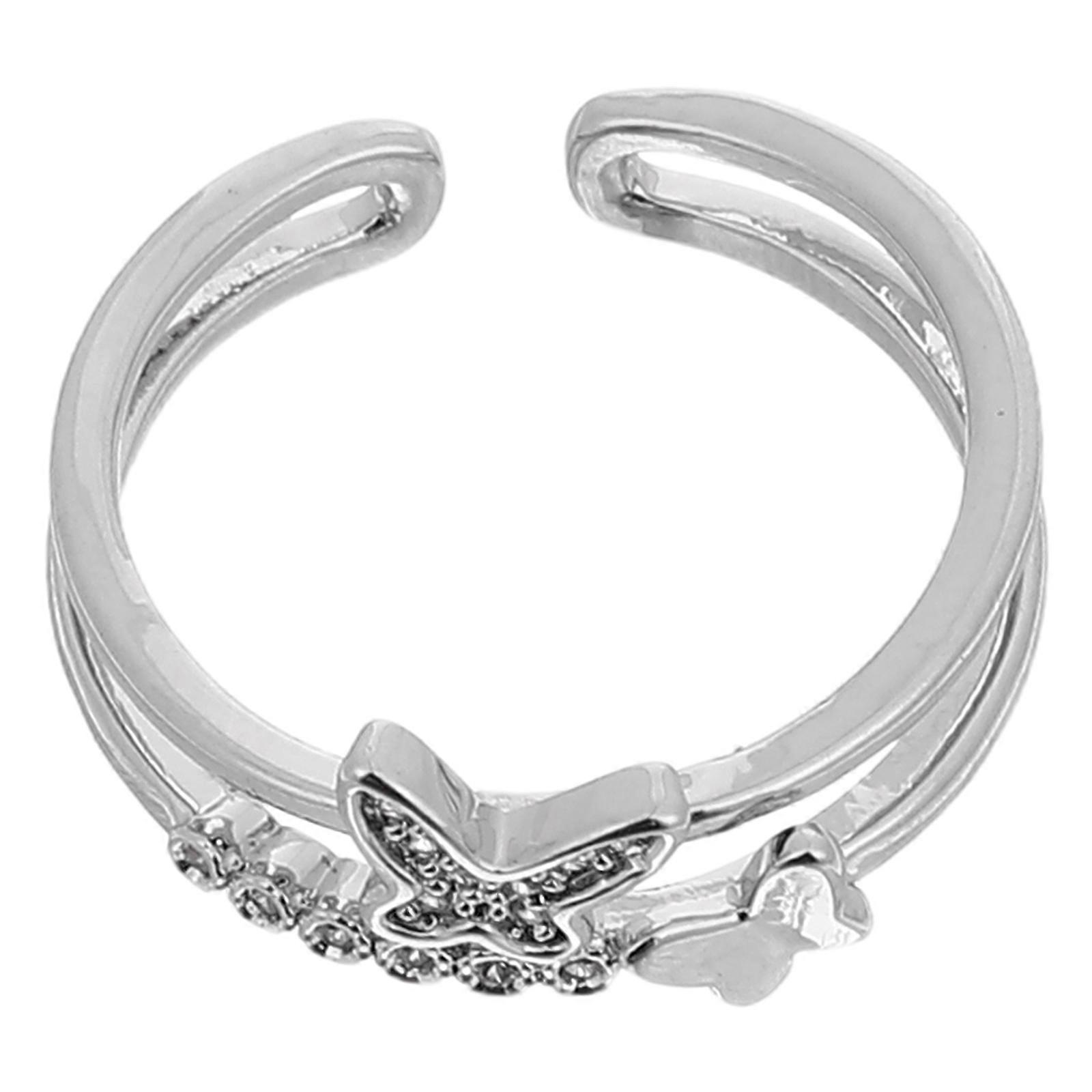 Silver Butterfly Finger Ring Adjustable Simple Double-Layer Ring 1Pcs