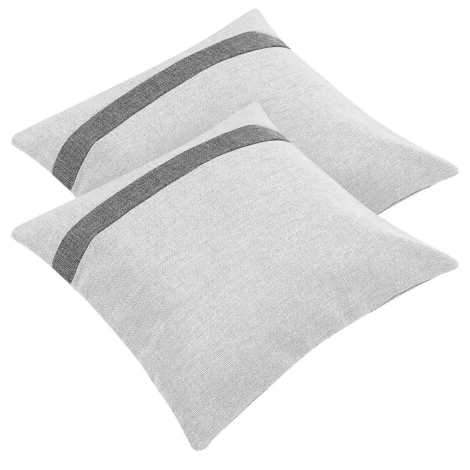Sofa Cushion Cover 2Pcs Square Protective Light Grey Cotton Linen For Reading Corner Decor
