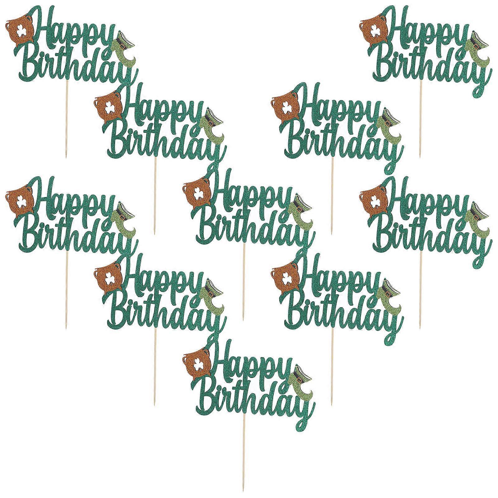 10 Assorted St Patrick's Day Cupcake Toppers Durable Bamboo Paper Cake Picks for Party Decor