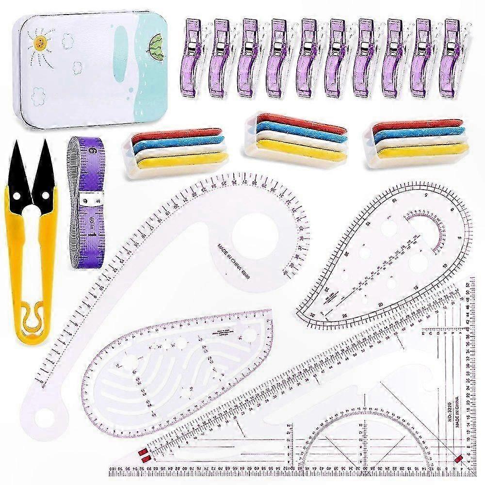 4-Piece Sewing Ruler Set for Clothing Design, Crafting, and DIY Projects Drawing Template Tool Kit