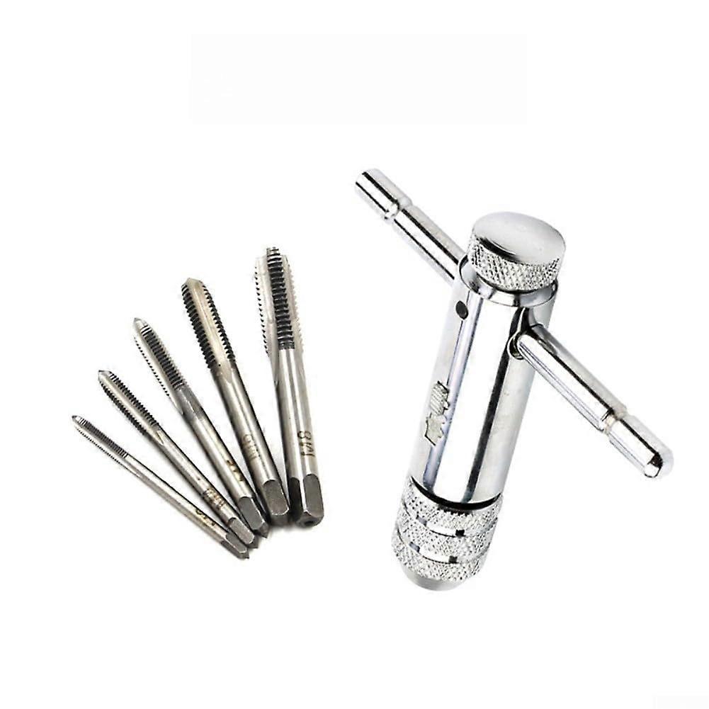Adjustable THandle Ratcheting Tap Wrench Set, Tool Steel Threading Set, for Maintenance, Furniture Assembly, and Mechanical Construction (10 Pieces)
