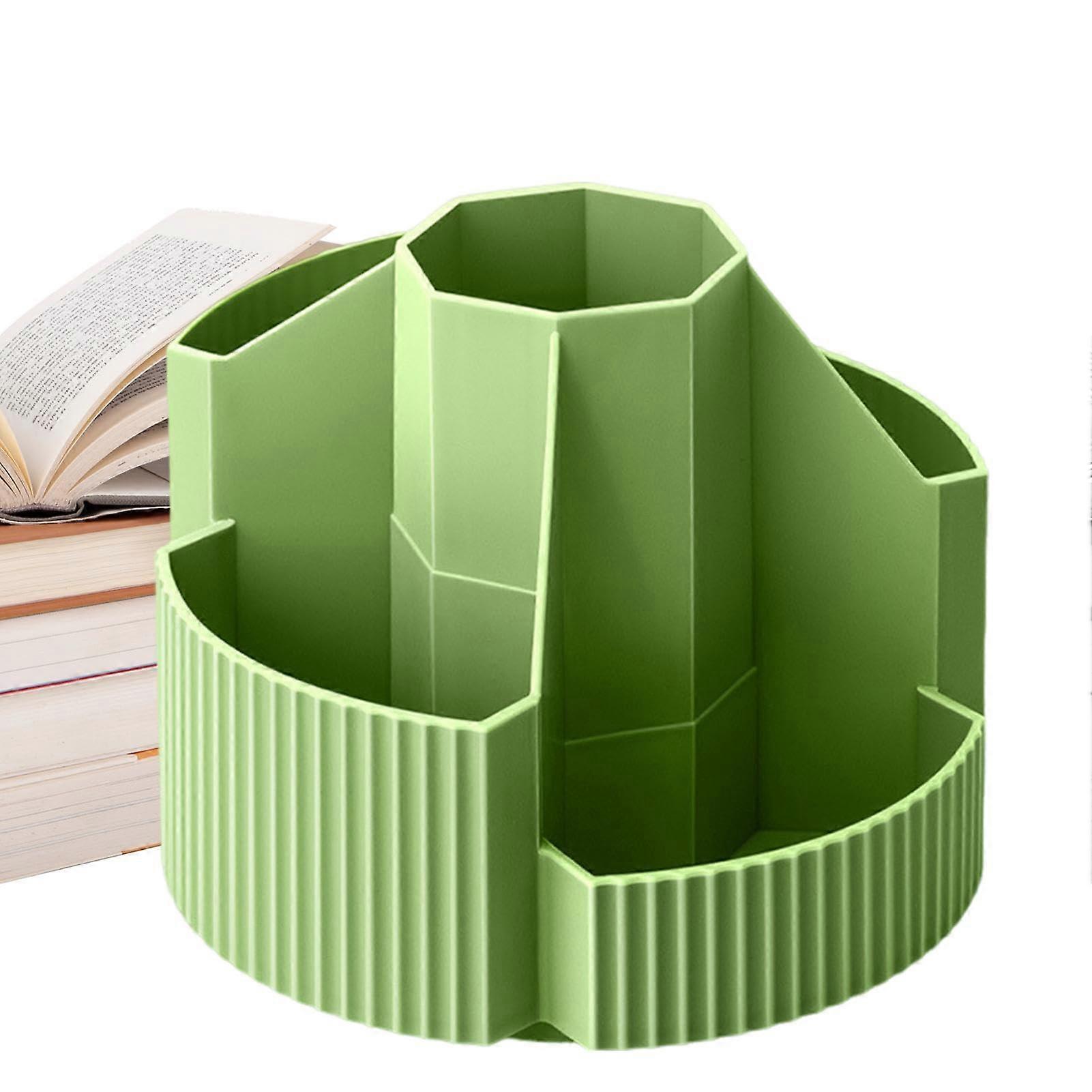 Rotating Pen Holder for Desk - Portable 5-Compartment Marker Organizer, Green Pencil Cup for Pens and Makeup Brushes