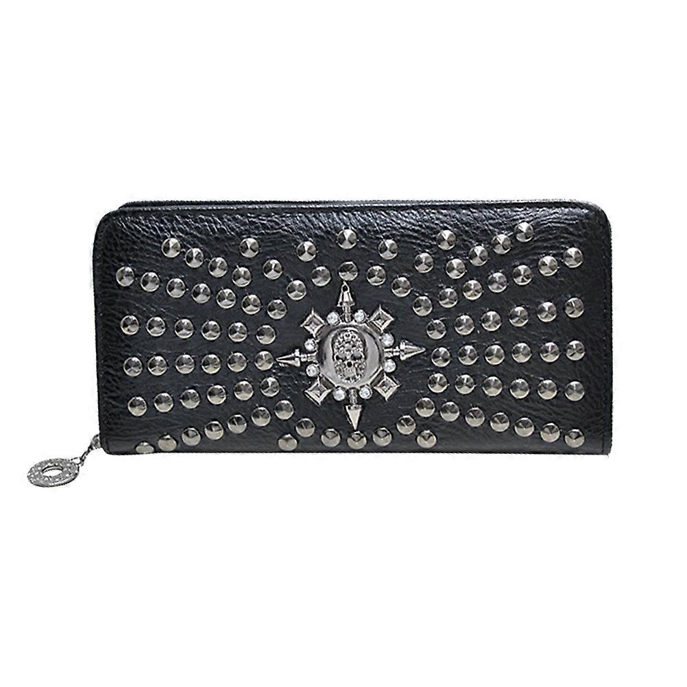Long Zippered Skull Wallet Cash and Credit Card Holder for Daily Use in Black for Ladies and Men 1Set