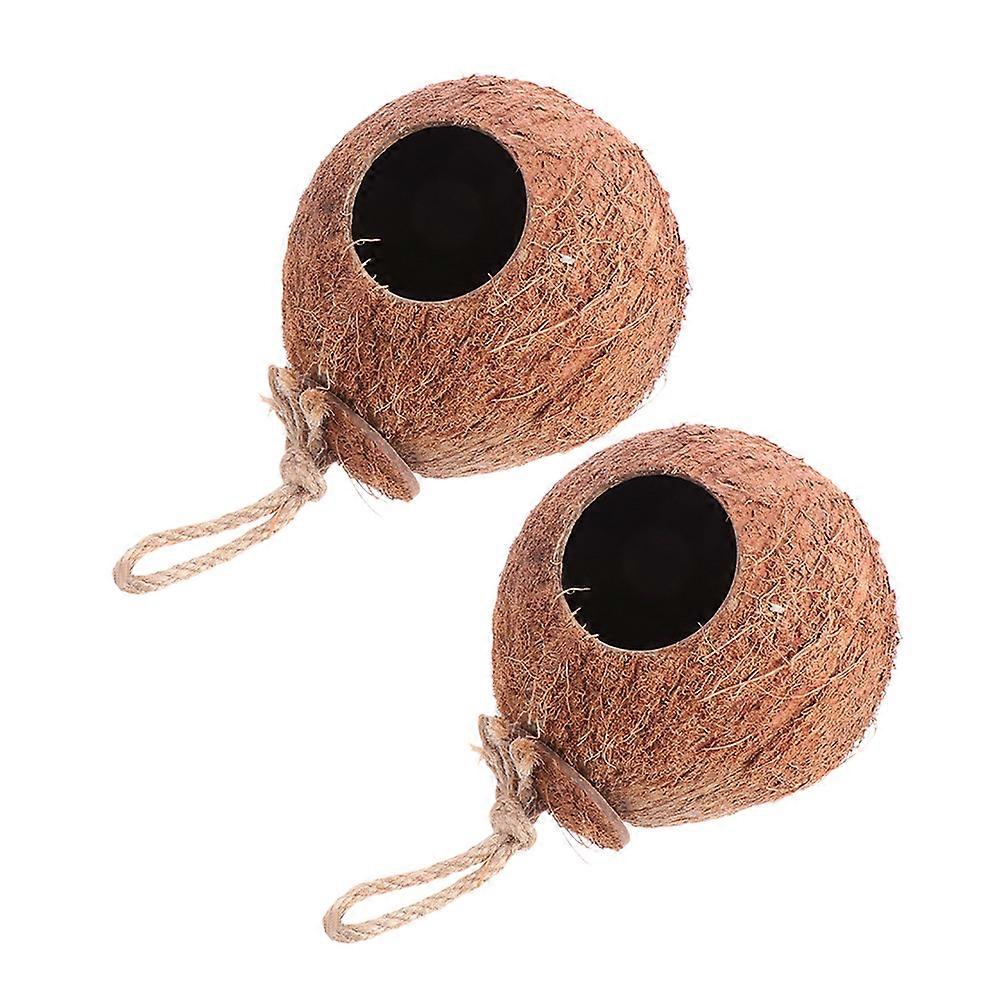 Coconut Shell Bird House for Decoration Use Coffee Color Natural Look Durable Structure 2Pcs