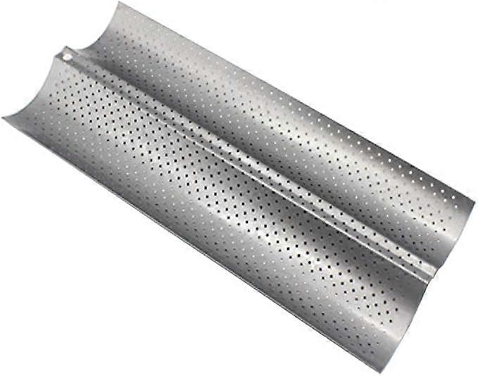 Two-slot French baguette baking tray for home, restaurant, bakery 38x16.2x2.4 cm, silver