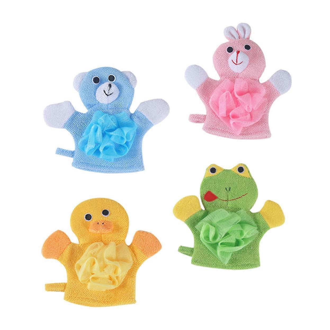 Kids Towels Bath Wash Sponges Set - 4 Pack Bathing Gloves for Deep Cleaning, Safe Material, Ideal for Kid's Shower