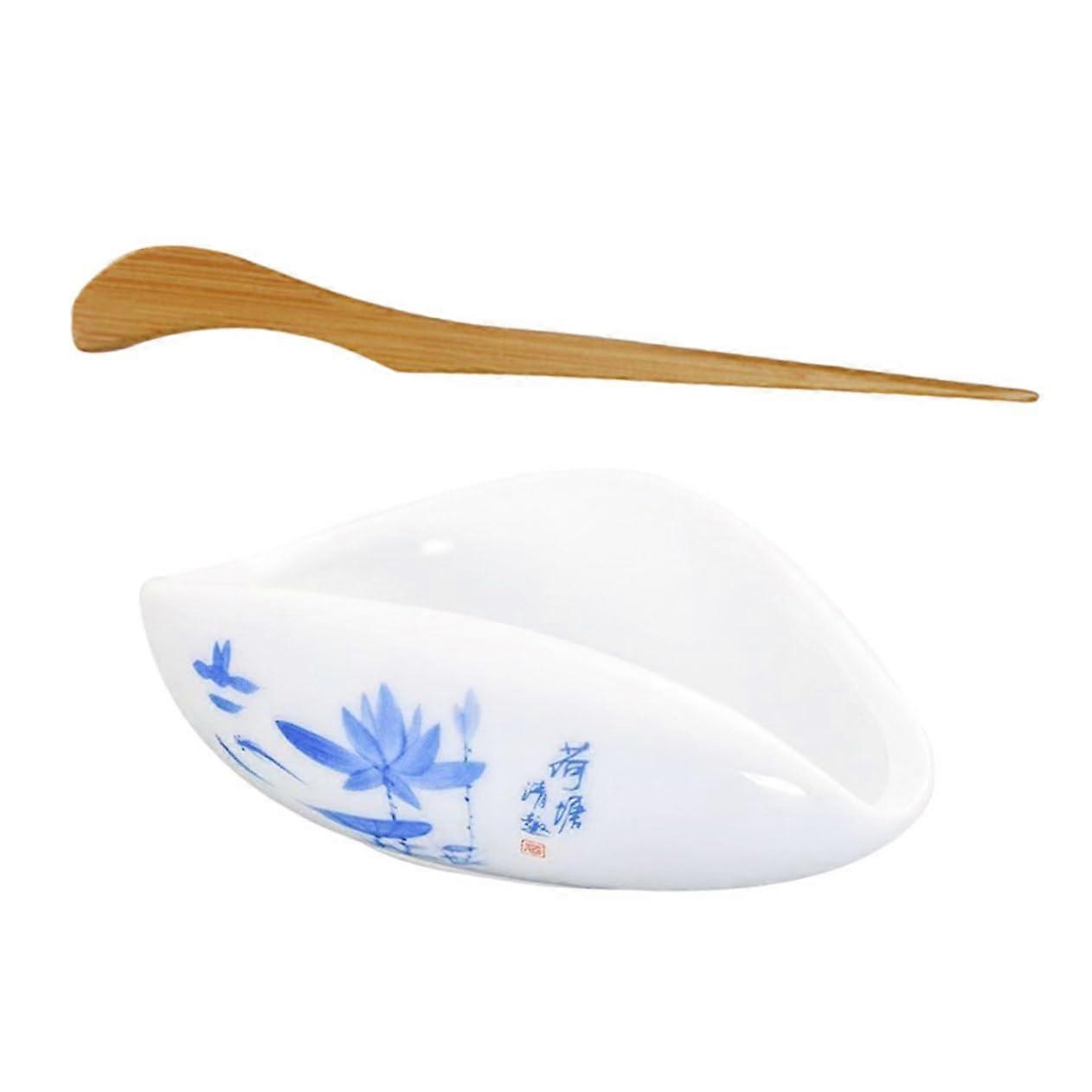 1set Ceramic Tea Vessel MultiFunction Tea Scoop Storage Holder Design for Kitchen Travel Use