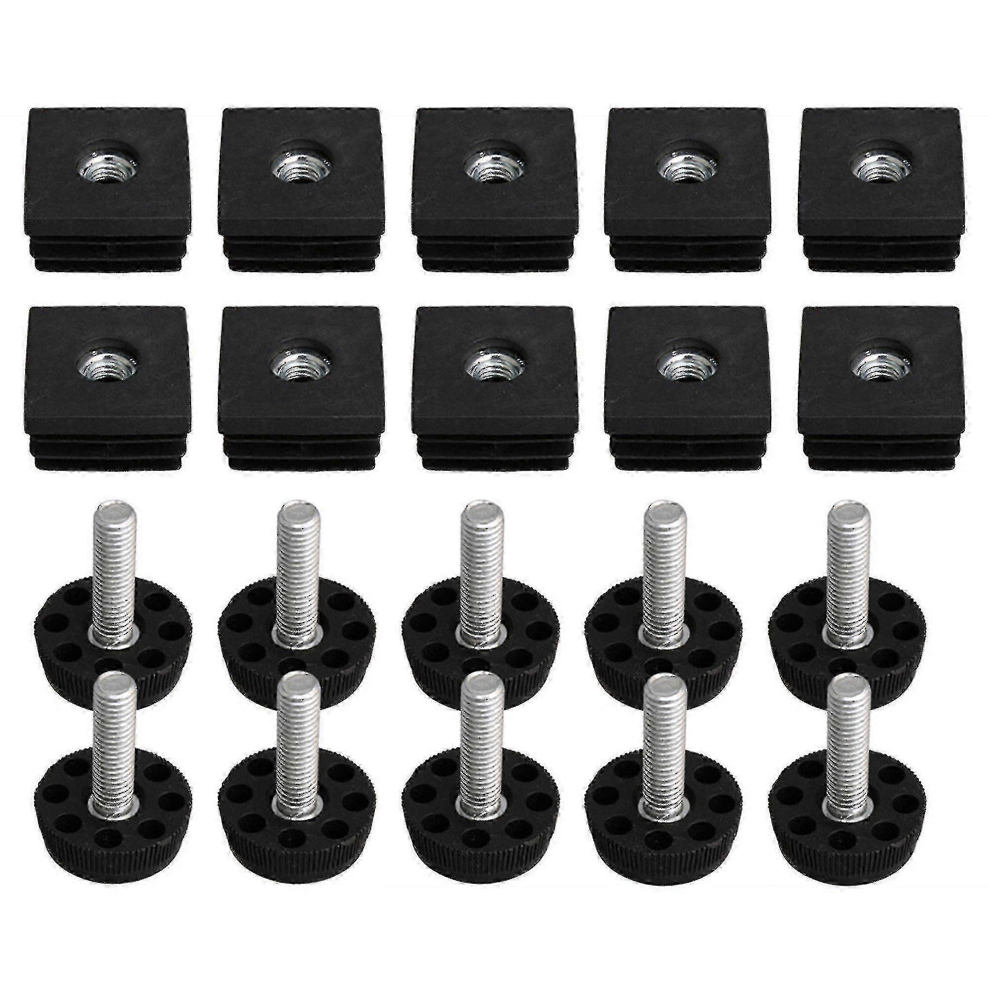 10 Pieces Adjustable M8 Thread Furniture Foot & 3x3cm Square Table Leg Plug End