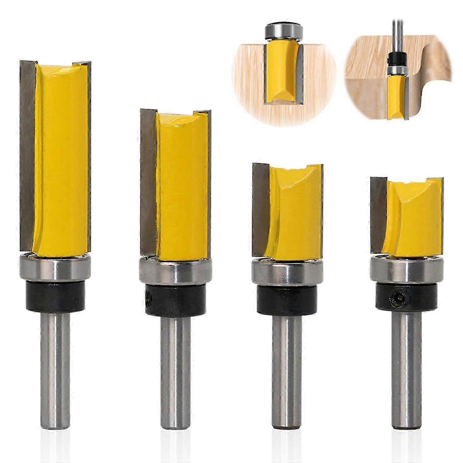 4PCS 1/4" Wood Router Bit Copy Cutter (4 Sizes) High Quality Alloy Steel Blade 11.9mm, 20mm, 25mm, 38mm for Solid Wood, Particle Board, MDF, etc